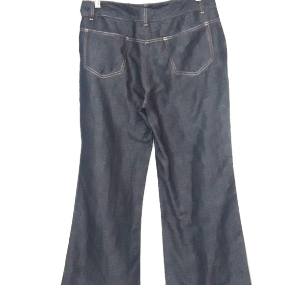 Talbots Sz 10 Black Signature Flare Wide Leg Linen Blend Chambray Pockets Pants - Picture 2 of 11